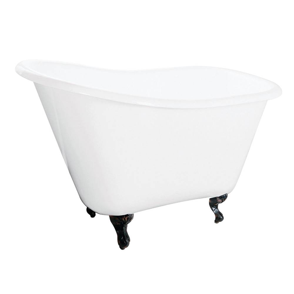Kingston Brass Aqua Eden 51-Inch Cast Iron Slipper Clawfoot Tub without Faucet Drillings, White/Oil Rubbed Bronze
