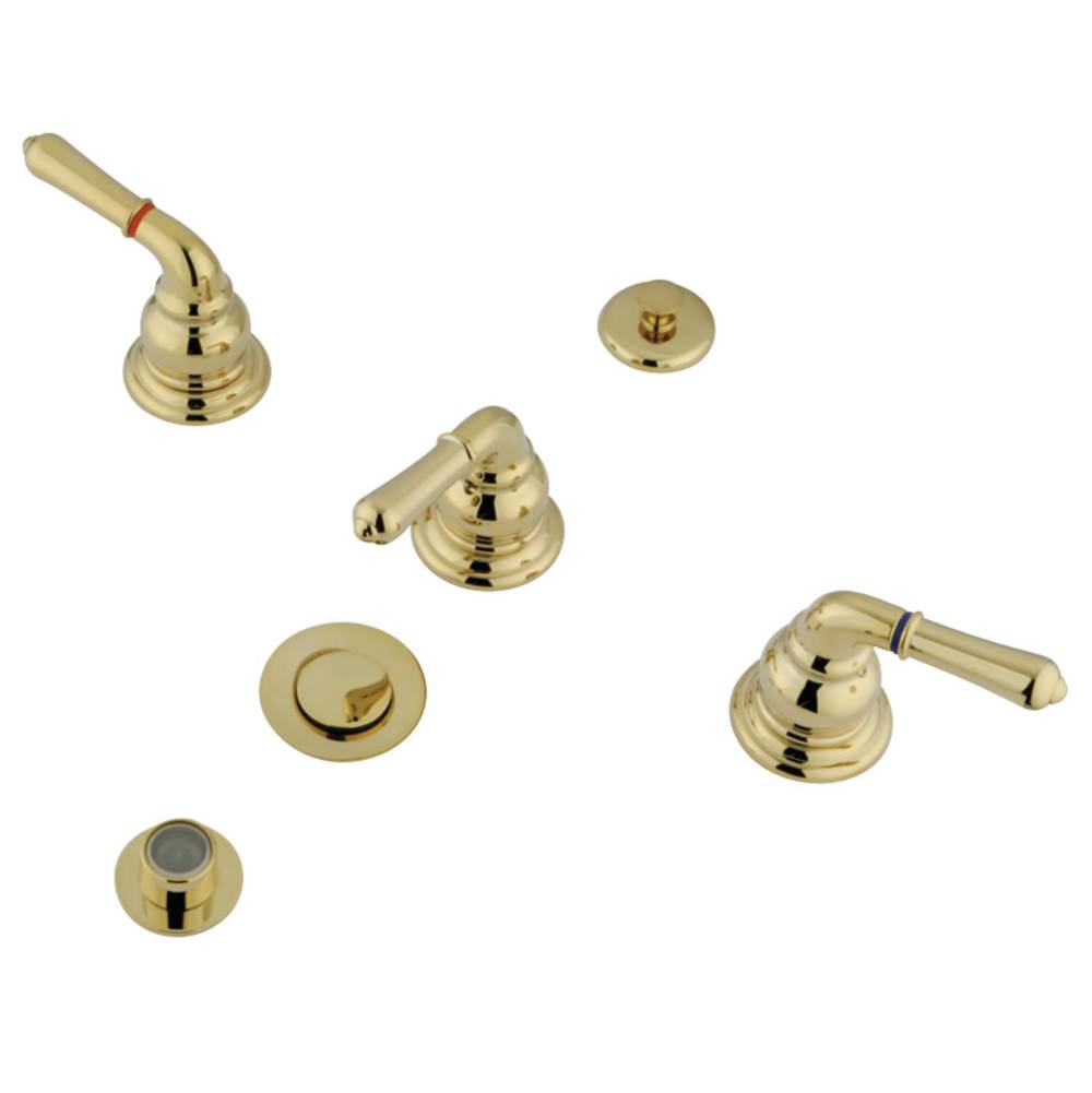 Kingston Brass Magellan Bidet Faucet With Three Lever Handle And Pop-Up, Polished Brass