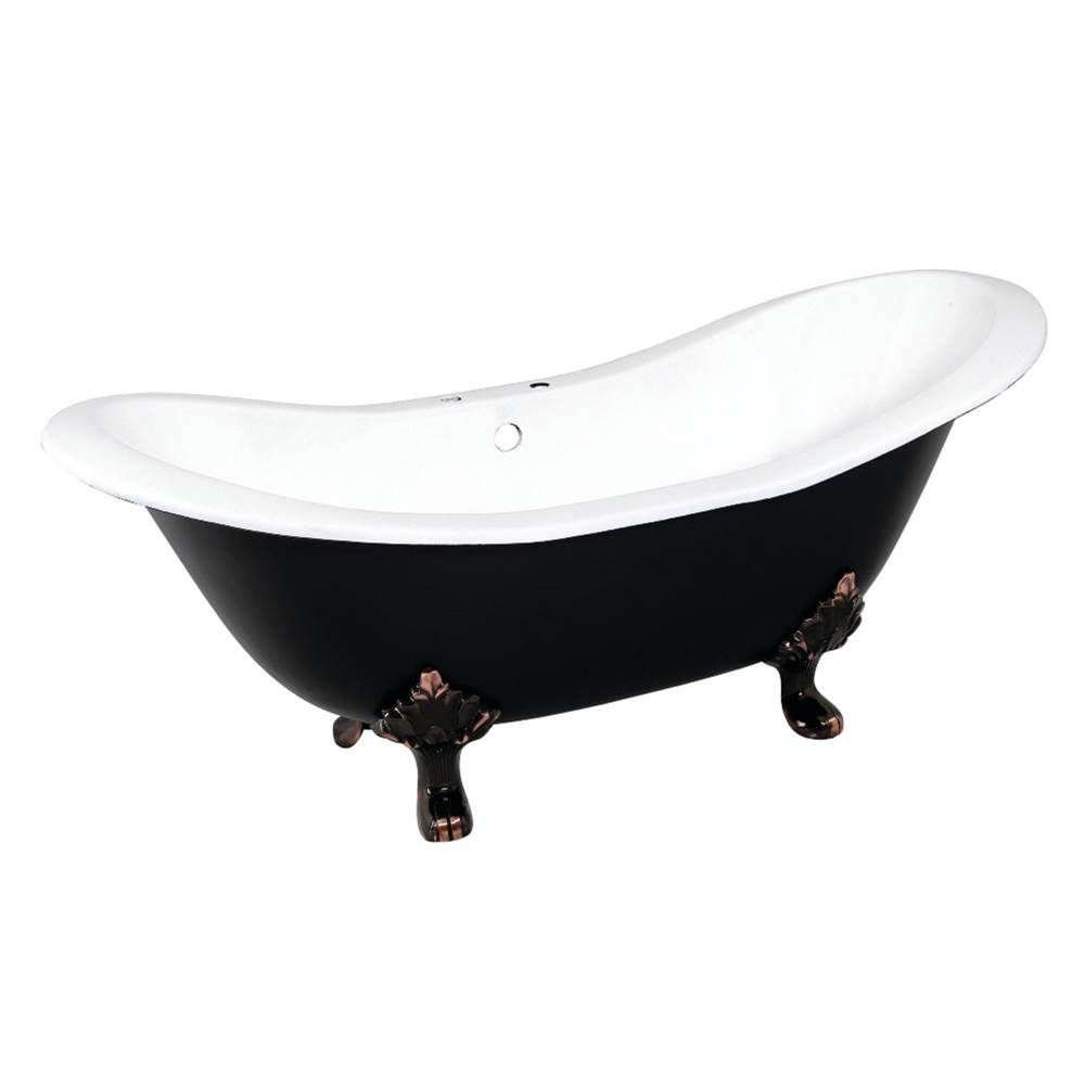 Kingston Brass Aqua Eden 72-Inch Cast Iron Double Slipper Clawfoot Tub with 7-Inch Faucet Drillings, Black/White/Oil Rubbed Bronze