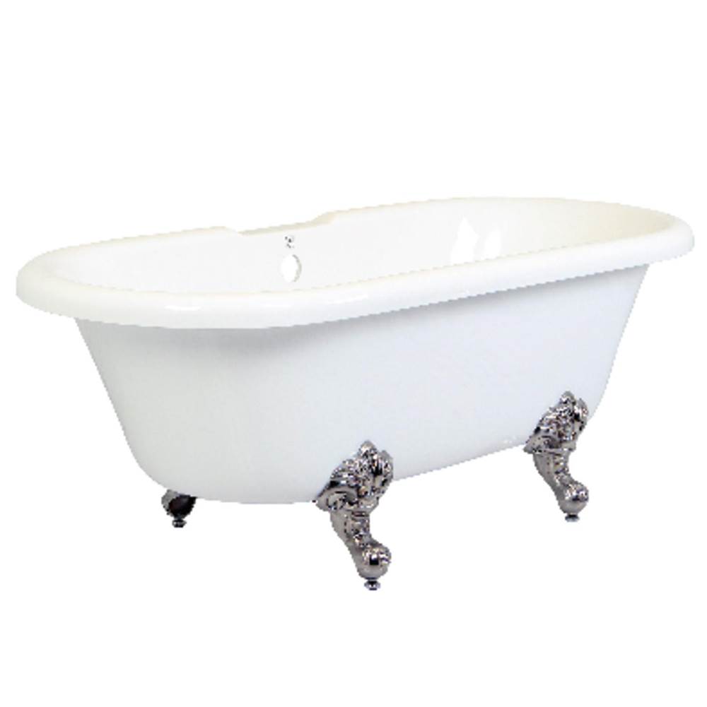 Kingston Brass Aqua Eden 67-Inch Acrylic Double Ended Clawfoot Tub (No Faucet Drillings), White/Brushed Nickel