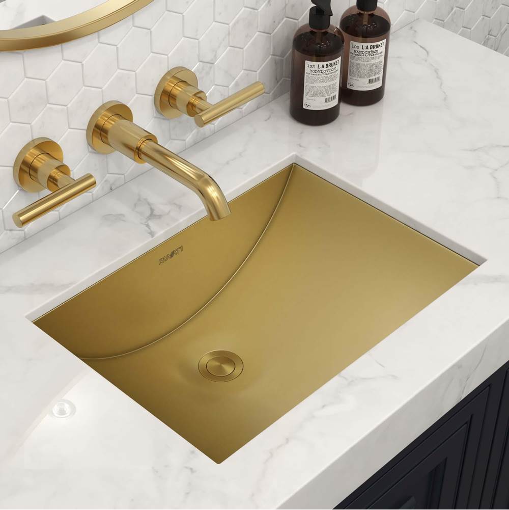 Ruvati 16 x 11 inch Brushed Gold Polished Brass Rectangular Bathroom Sink Undermount