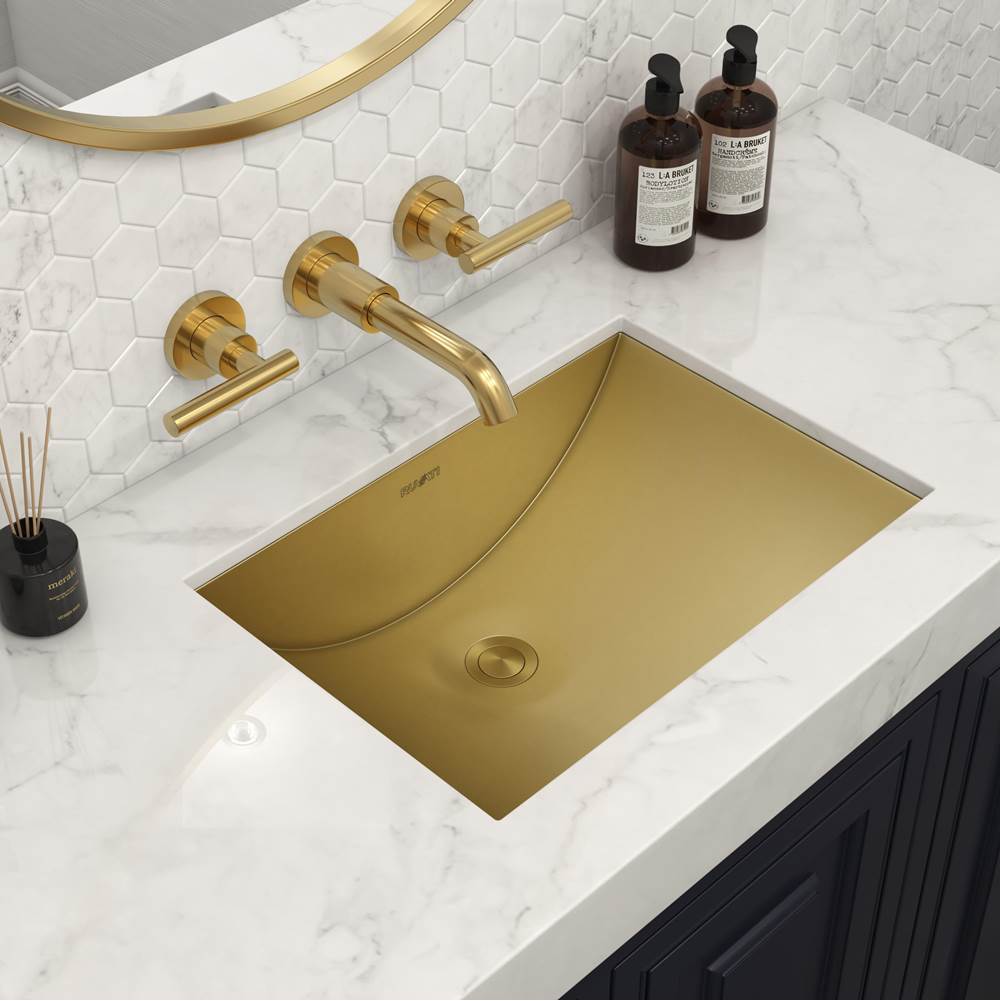 Ruvati 18 x 12 inch Brushed Gold Polished Brass Rectangular Bathroom Sink Undermount